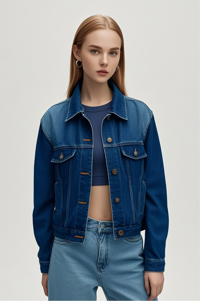 Women Shrunken '90s Linen Blend Lightweight Trucker Jacket