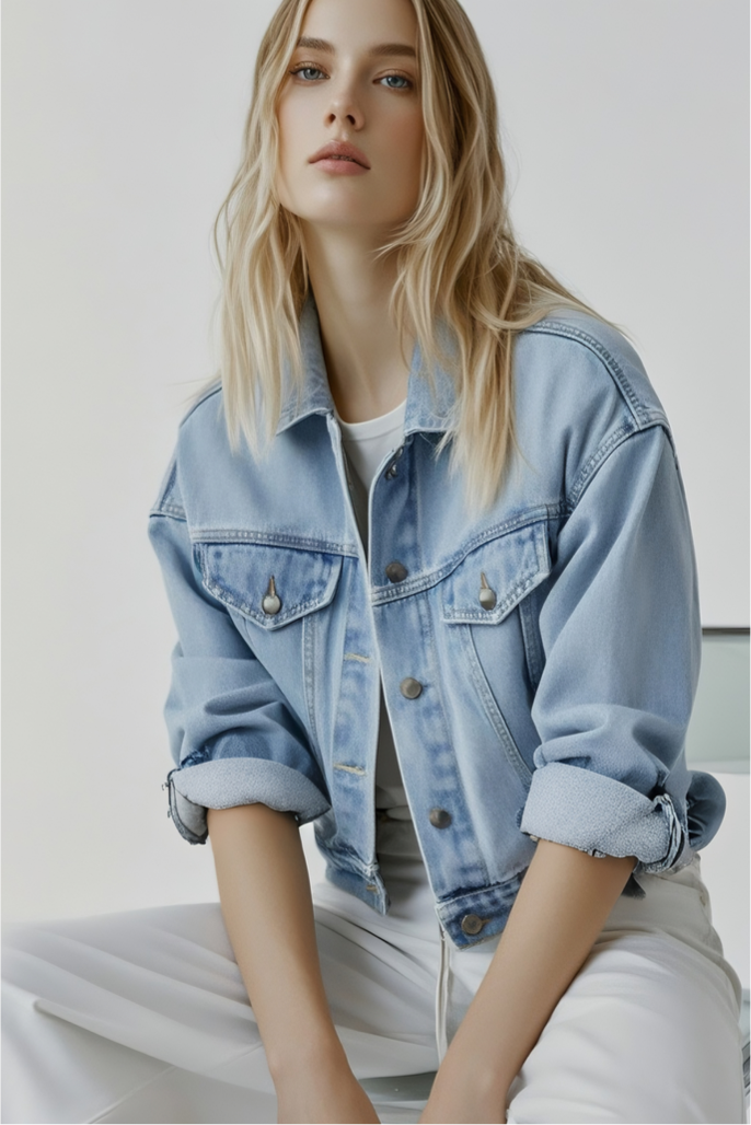 Shrunken '90s Linen+ Denim Lightweight Trucker Jacket