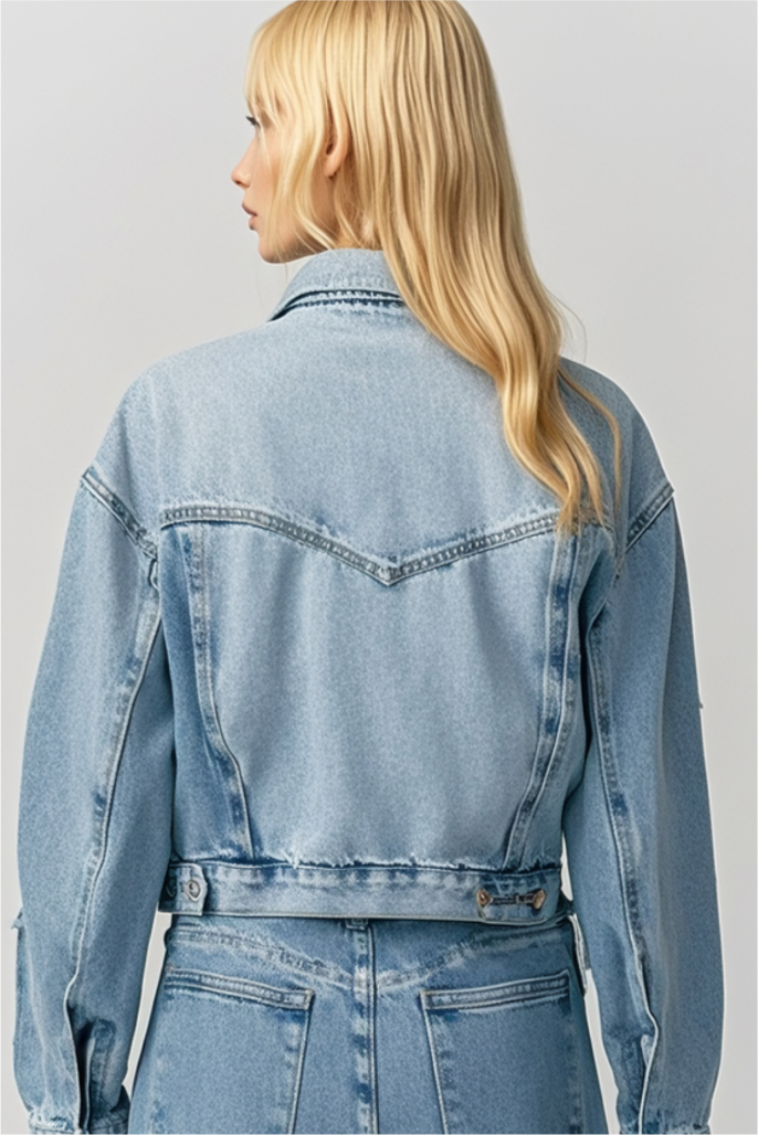 Shrunken '90s Linen+ Denim Lightweight Trucker Jacket