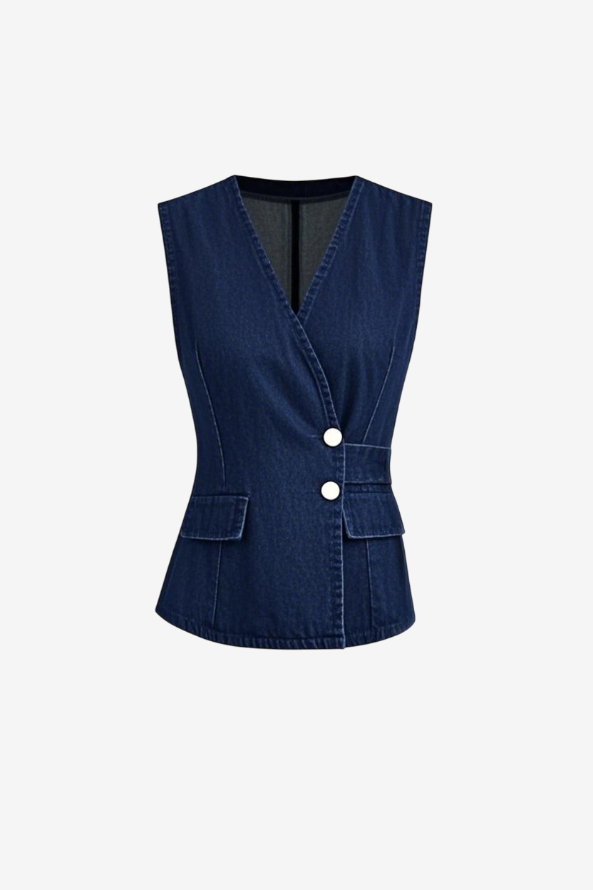 Waisted Shrunken '90s Linen & Denim Vest