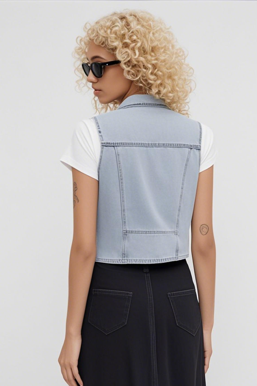 Casual Shrunken '90s Linen & Denim Vest