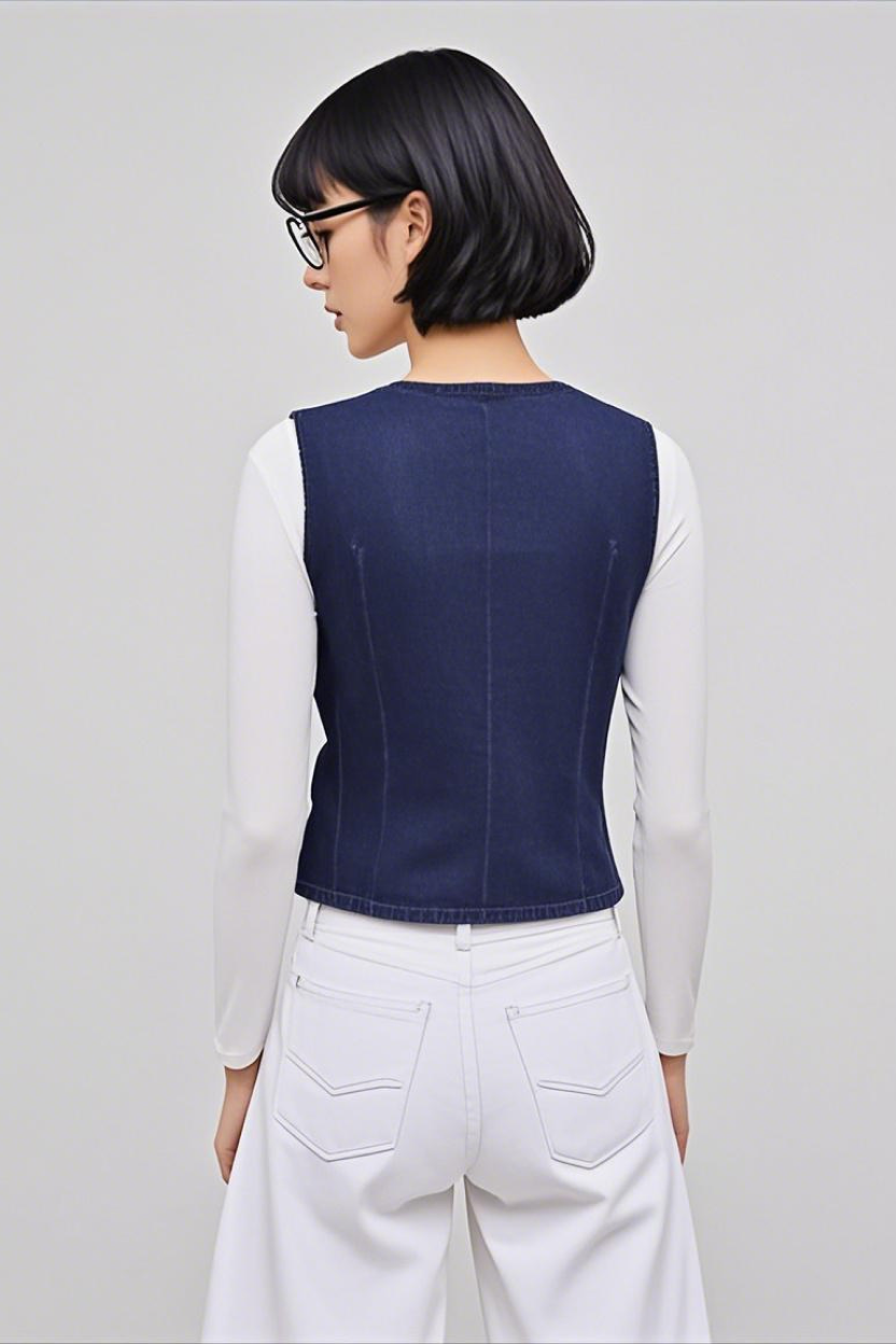 Waisted Shrunken '90s Linen & Denim Vest