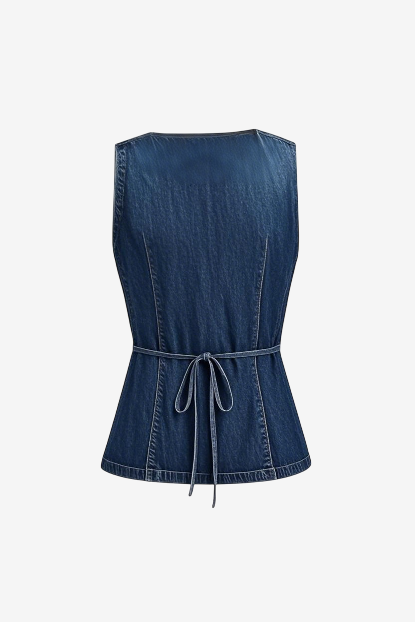 Square Neck Shrunken '90s Linen & Denim Vest