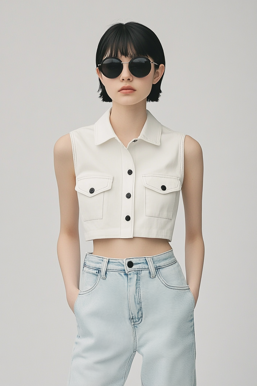 Crop Relaxed Trucker Vest