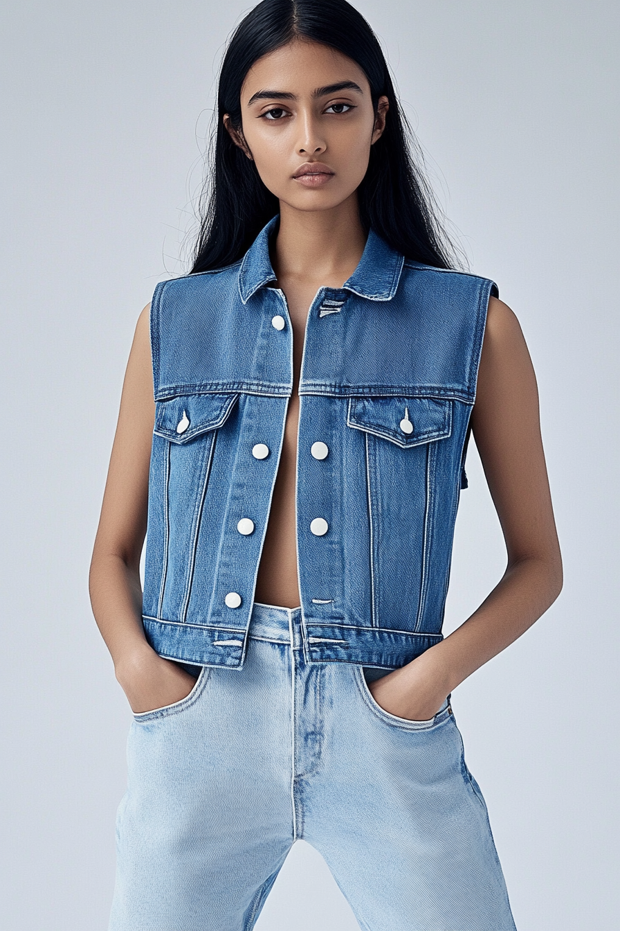 Classic Shrunken '90s Linen + Denim Vest