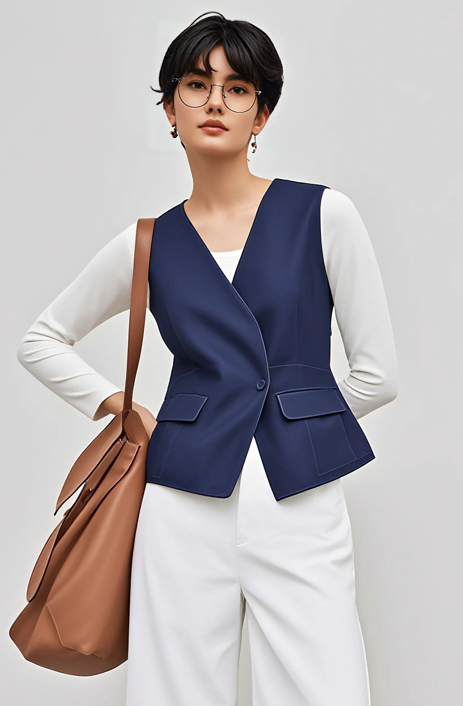 Waisted Shrunken '90s Linen & Denim Vest