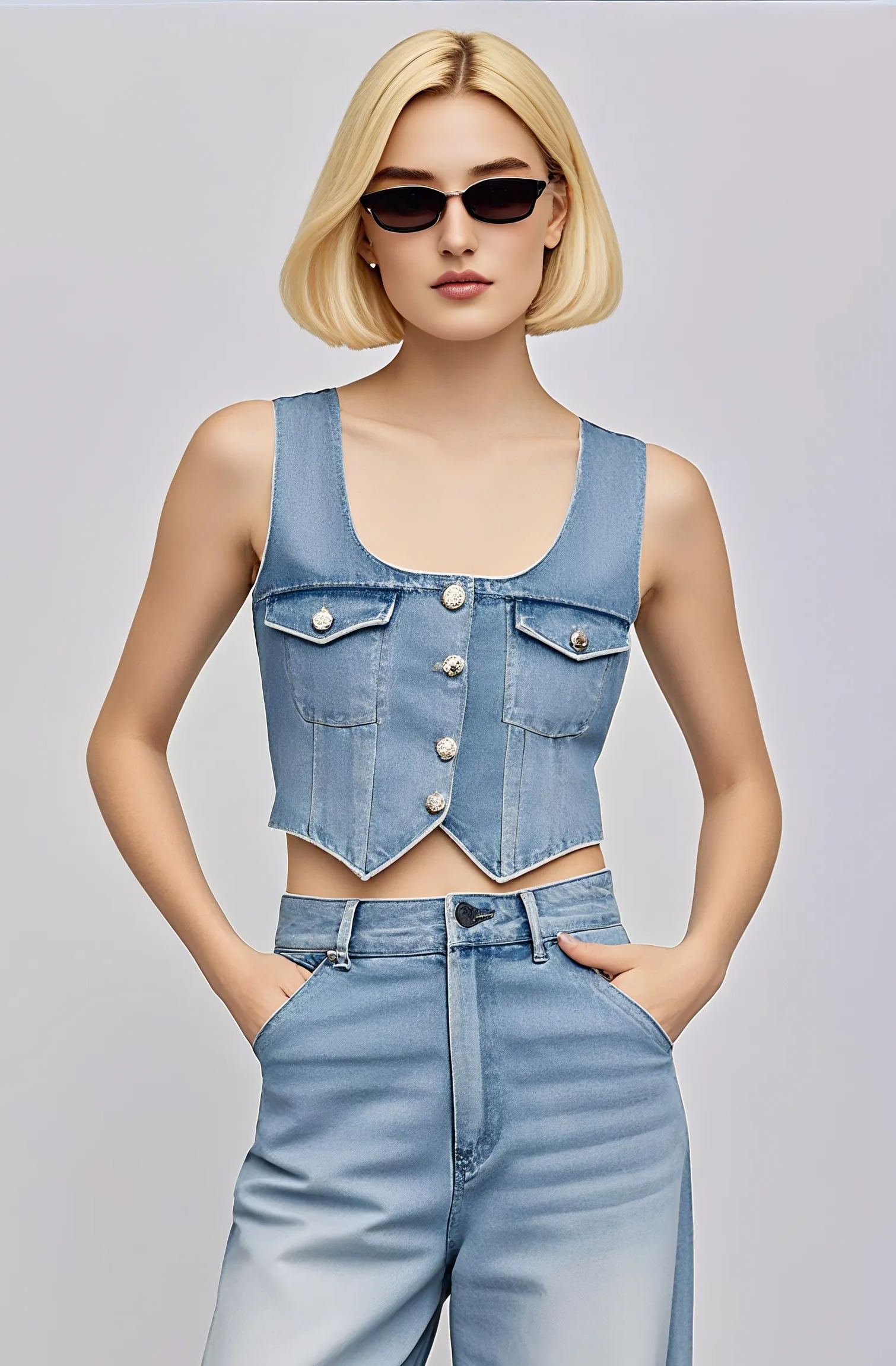 Square Neck Braided Vest