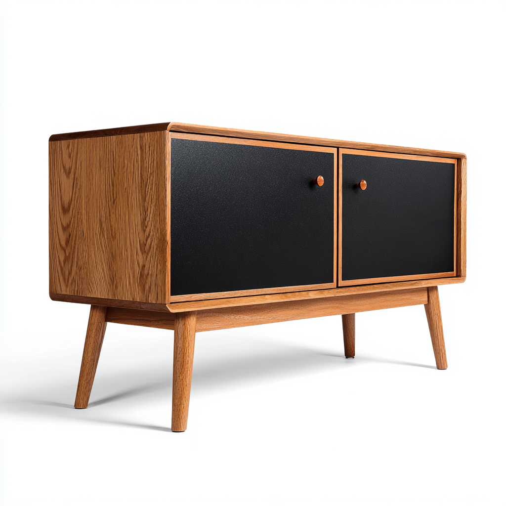 Mobile TV - legno massello - anta nera - 90x35x55 cm - nero - legno naturale - soggiorno - design scandinavo-Frameuna