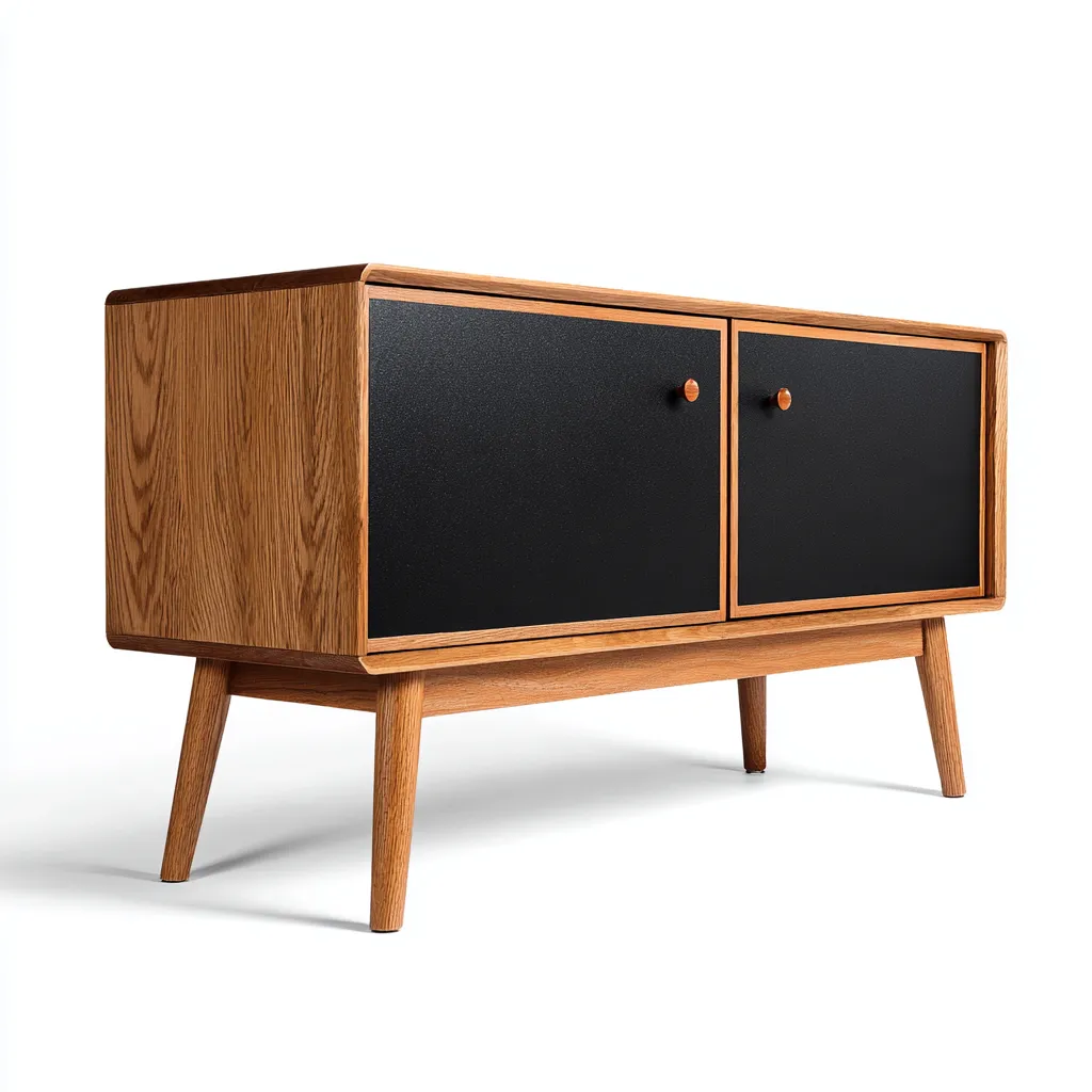 Mobile TV - legno massello - anta nera - 90x35x55 cm - nero - legno naturale - soggiorno - design scandinavo-Frameuna