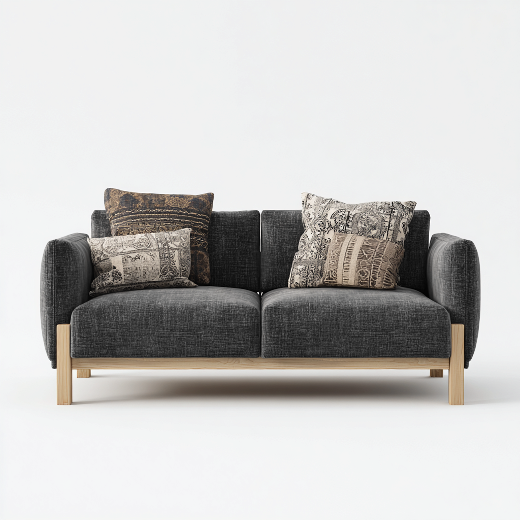 Divano lineare in tessuto 150x85x80 cm - grigio scuro - design moderno per soggiorno-Frameuna