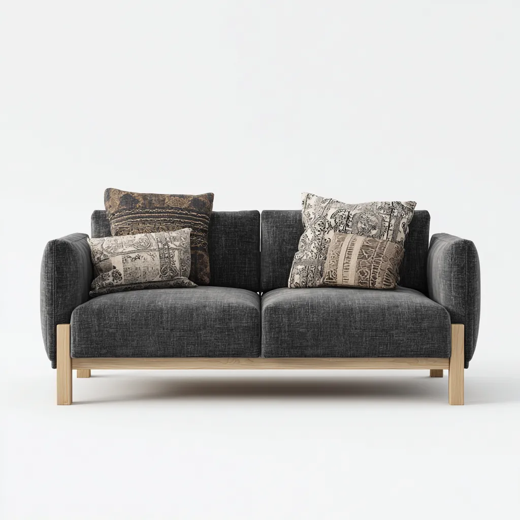 Divano lineare in tessuto 150x85x80 cm - grigio scuro - design moderno per soggiorno-Frameuna