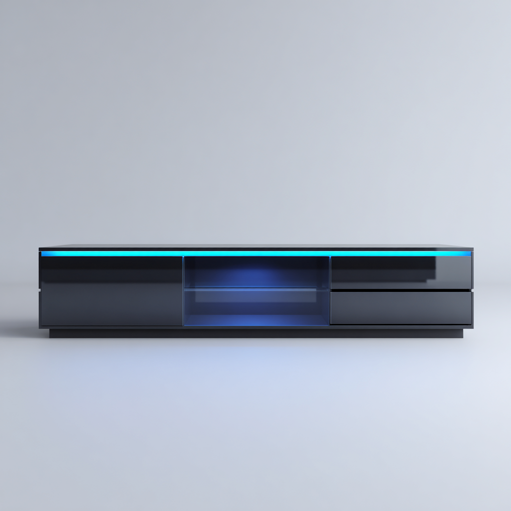 Mobile TV - legno - vetro - 180x40x42 cm - nero - soggiorno - design moderno-Frameuna