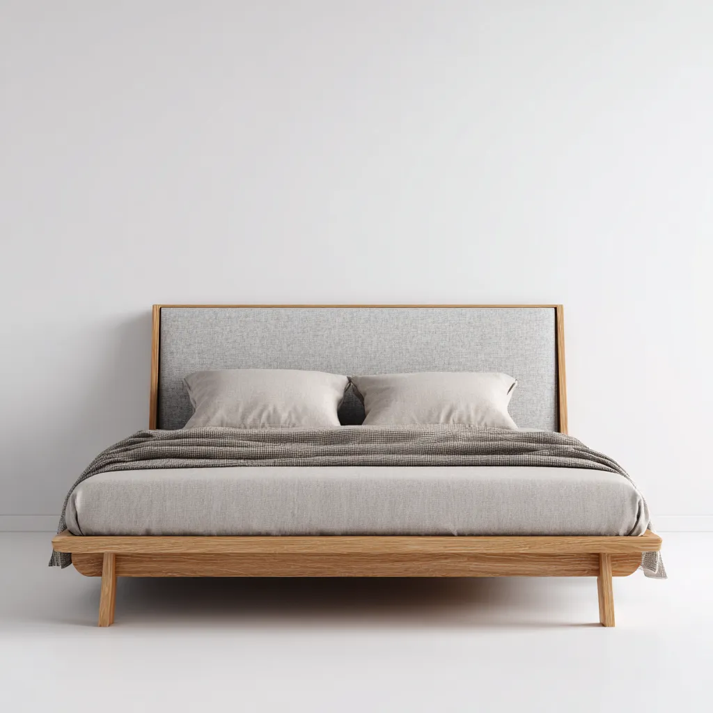 Letto matrimoniale - legno - tessuto - 200x180x100 cm - beige - rovere - design moderno per camera da letto-Frameuna