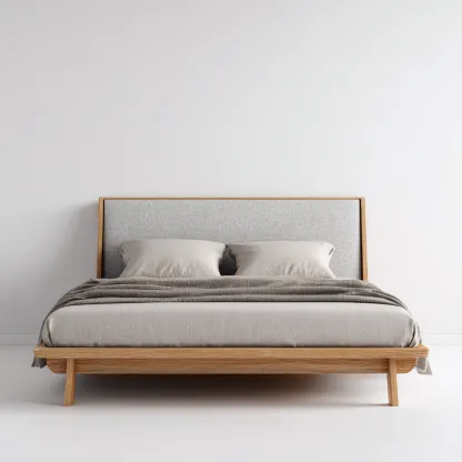 Letto matrimoniale - legno - tessuto - 200x180x100 cm - beige - rovere - design moderno per camera da letto-Frameuna