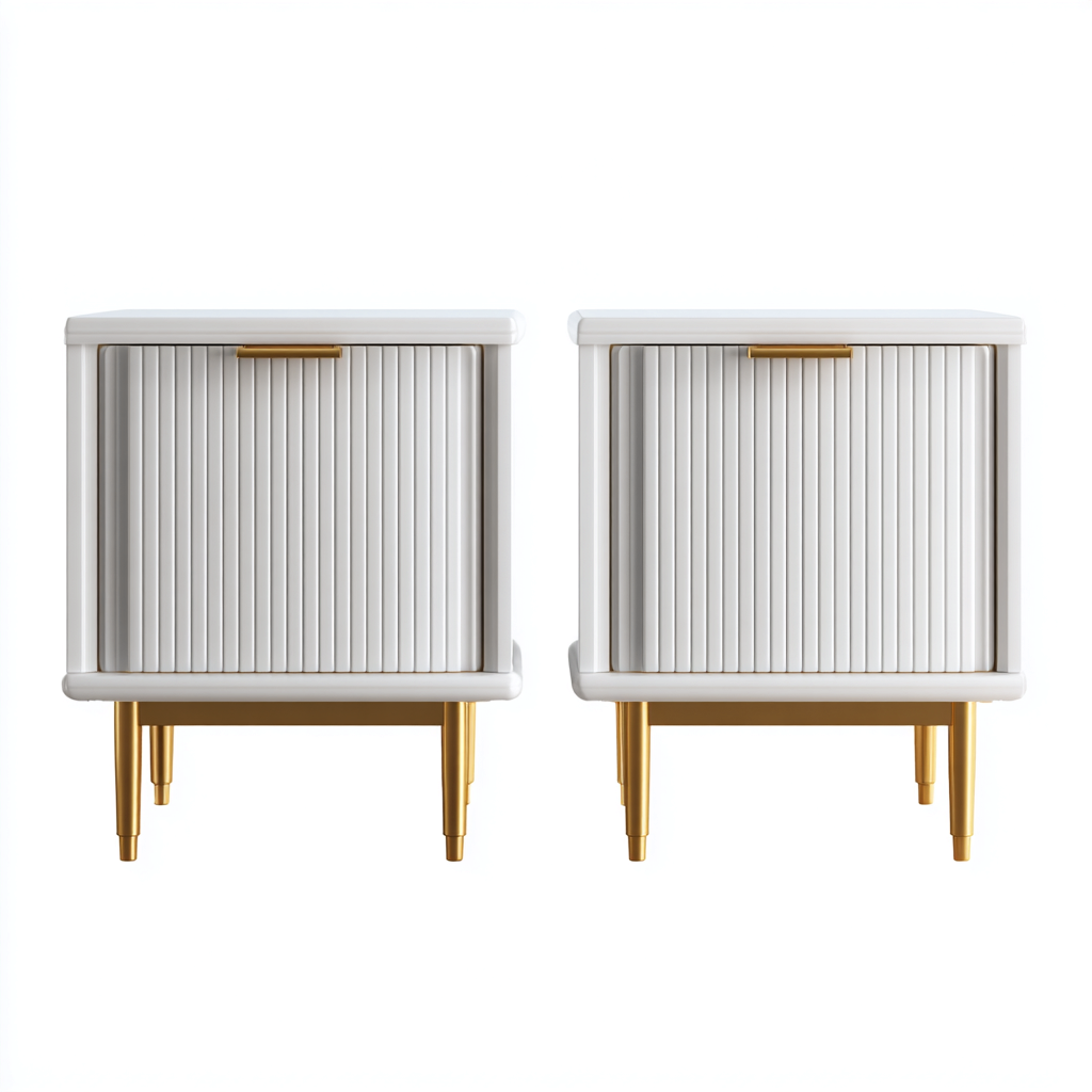 Comodino - legno - metallo - 48x38x60 cm - bianco - oro - design moderno - per camera da letto-Frameuna