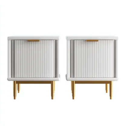 Comodino - legno - metallo - 48x38x60 cm - bianco - oro - design moderno - per camera da letto-Frameuna