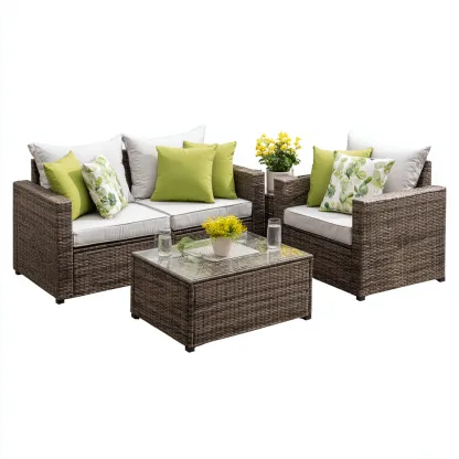 Divani da esterno set in rattan sintetico e tessuto 130x70x75 cm - marrone - grigio chiaro - design moderno-Frameuna
