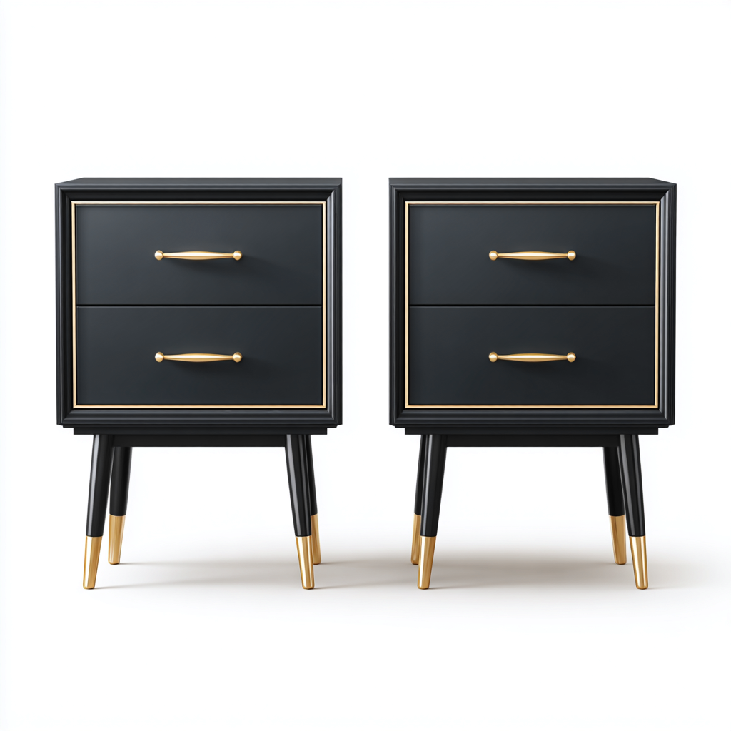 Comodino in legno - 45x35x60 cm - nero - oro - per camera da letto - design moderno-Frameuna