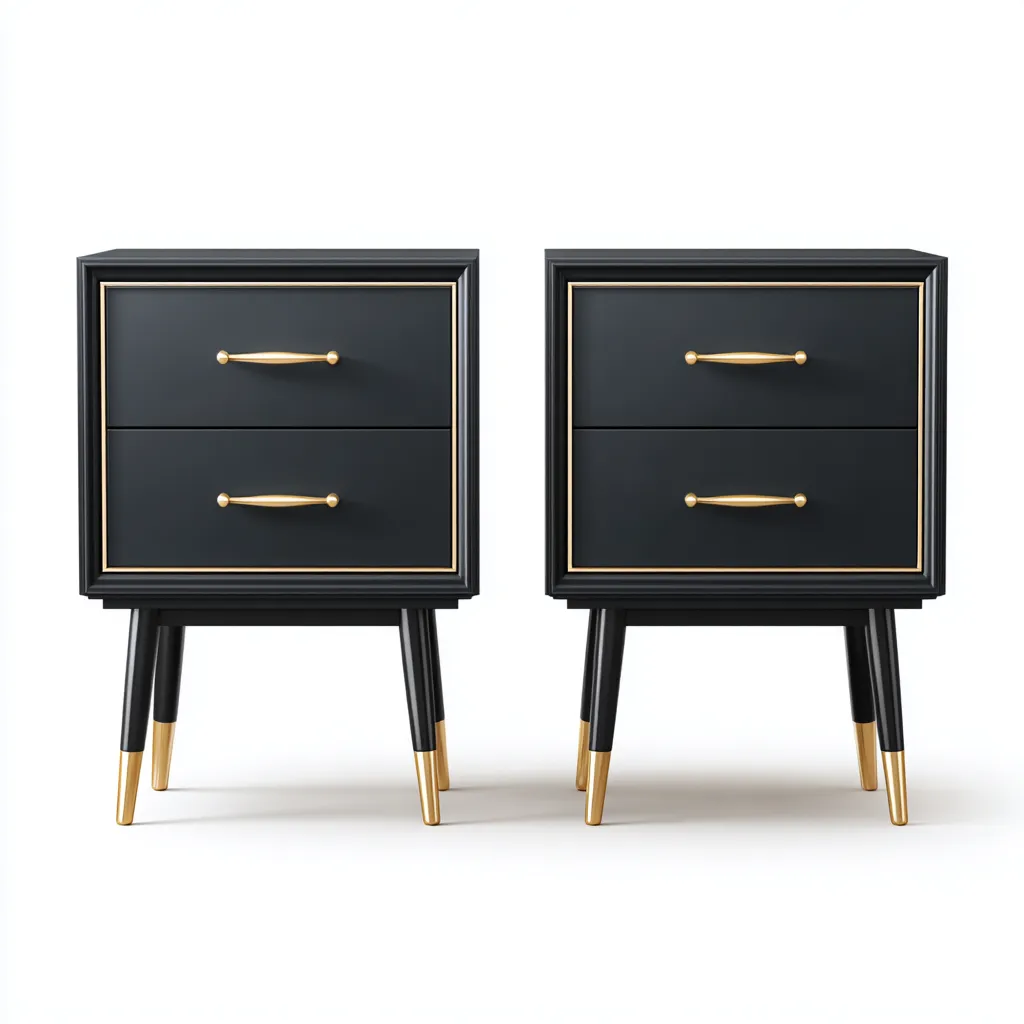 Comodino in legno - 45x35x60 cm - nero - oro - per camera da letto - design moderno-Frameuna