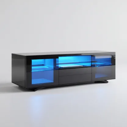 Mobile TV lucido nero con illuminazione LED 180x40x48 cm - nero - design moderno per soggiorno-Frameuna