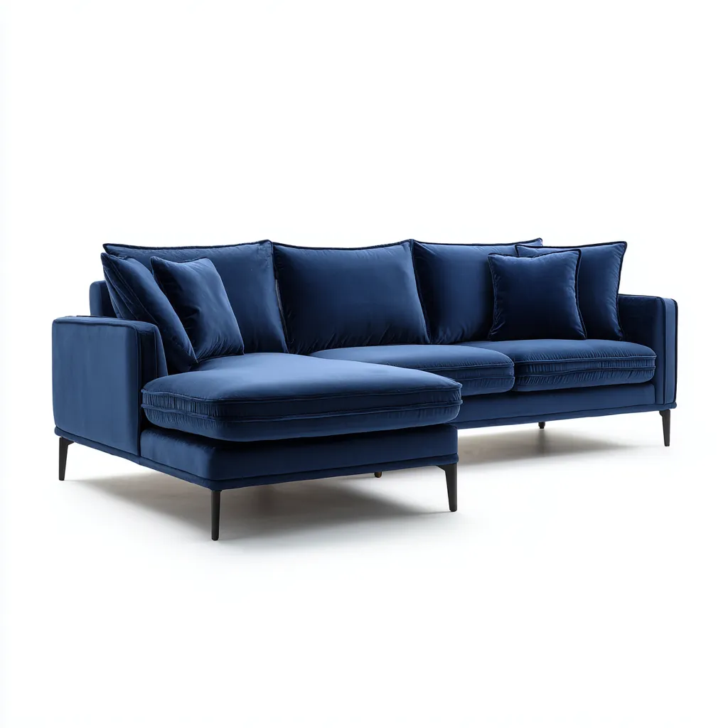 Divano angolare in velluto 218x150x86 cm - blu scuro - design moderno per soggiorno-Frameuna