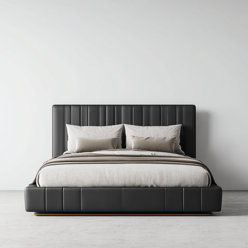 Letto matrimoniale imbottito in similpelle - 210x165x115 cm - nero - per camera da letto - design moderno-Frameuna