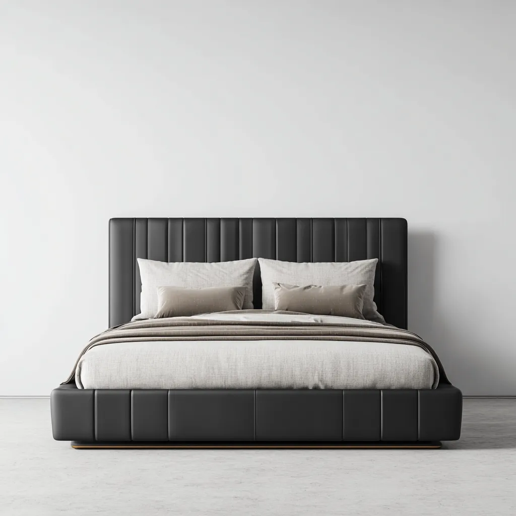 Letto matrimoniale imbottito in similpelle - 210x165x115 cm - nero - per camera da letto - design moderno-Frameuna