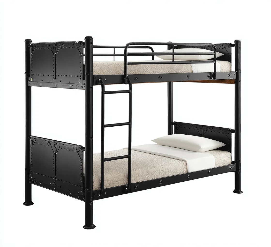 Letto a castello - metallo - 205x100x165 cm - nero - design industriale - per camera da letto-Frameuna