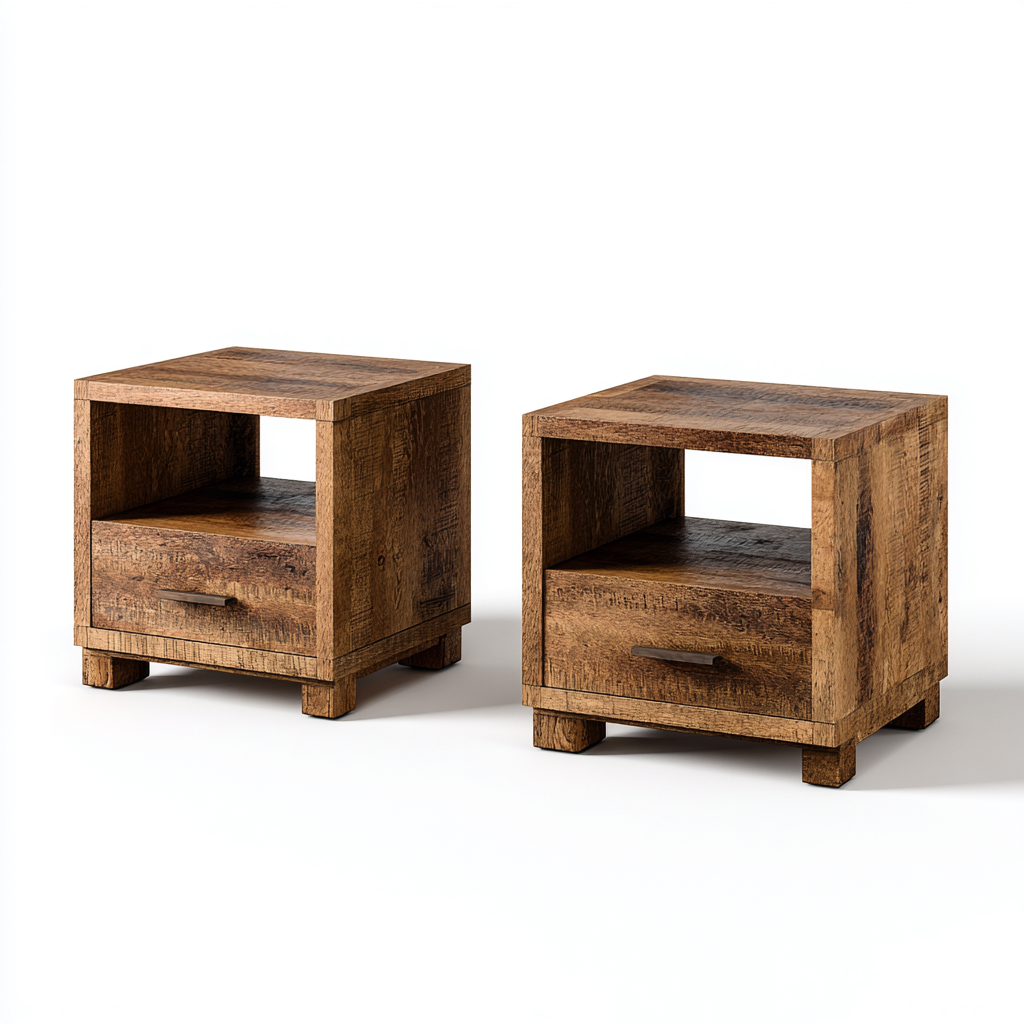 Comodino - legno massello - 50x40x55 cm - legno naturale - design rustico - per camera da letto-Frameuna