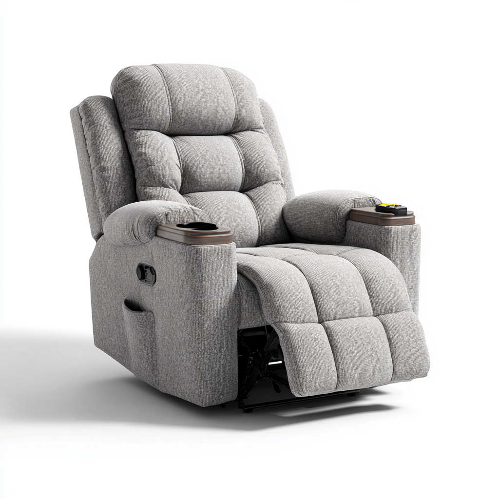 Poltrona reclinabile - tessuto - 90x100x105 cm - grigio chiaro - per soggiorno - design moderno-Frameuna