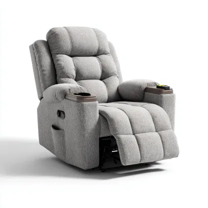 Poltrona reclinabile - tessuto - 90x100x105 cm - grigio chiaro - per soggiorno - design moderno-Frameuna