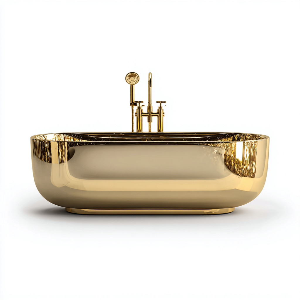 Vasca da bagno - metallo lucido - 175x85x60 cm - oro - design contemporaneo - per bagno-Frameuna