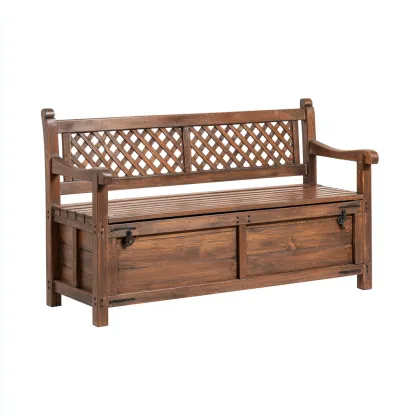 Panca da giardino legno 125x55x90 cm - marrone - adatta per uso outdoor in giardino con vano contenitore design classico-Frameuna