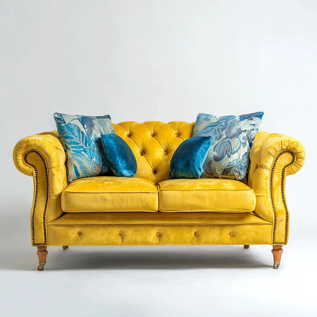 Divano lineare in velluto 180x90x80 cm - giallo - stile Chesterfield per soggiorno-Frameuna