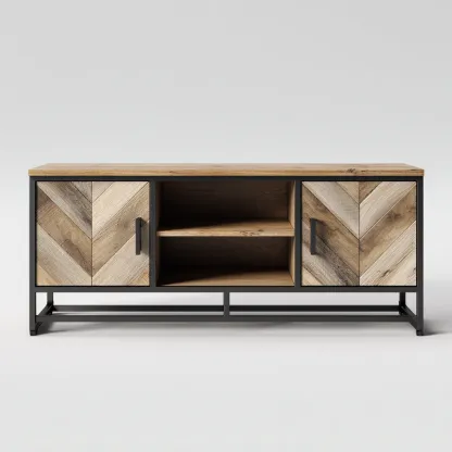 Mobile TV - legno - metallo - 150x40x55 cm - marrone - nero - soggiorno - design industriale-Frameuna