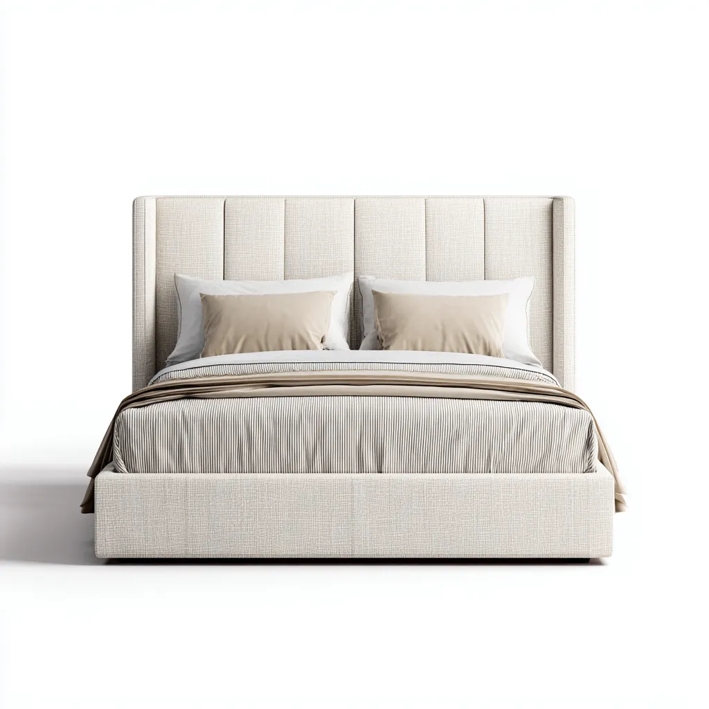 Letto matrimoniale imbottito in tessuto - 210x165x120 cm - bianco crema - per camera da letto - design moderno-Frameuna