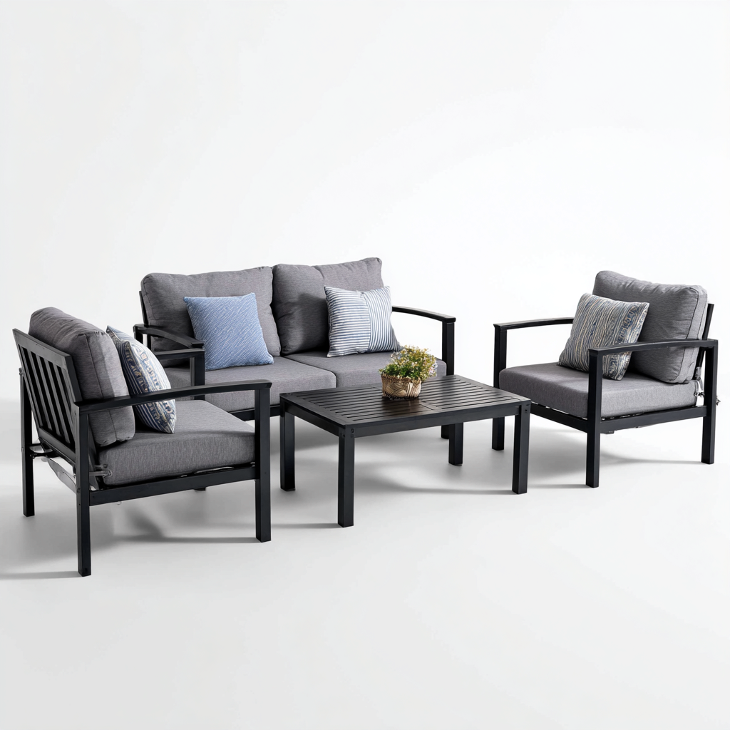 Set divani da giardino alluminio 150x75x80 cm - nero - grigio - design moderno-Frameuna