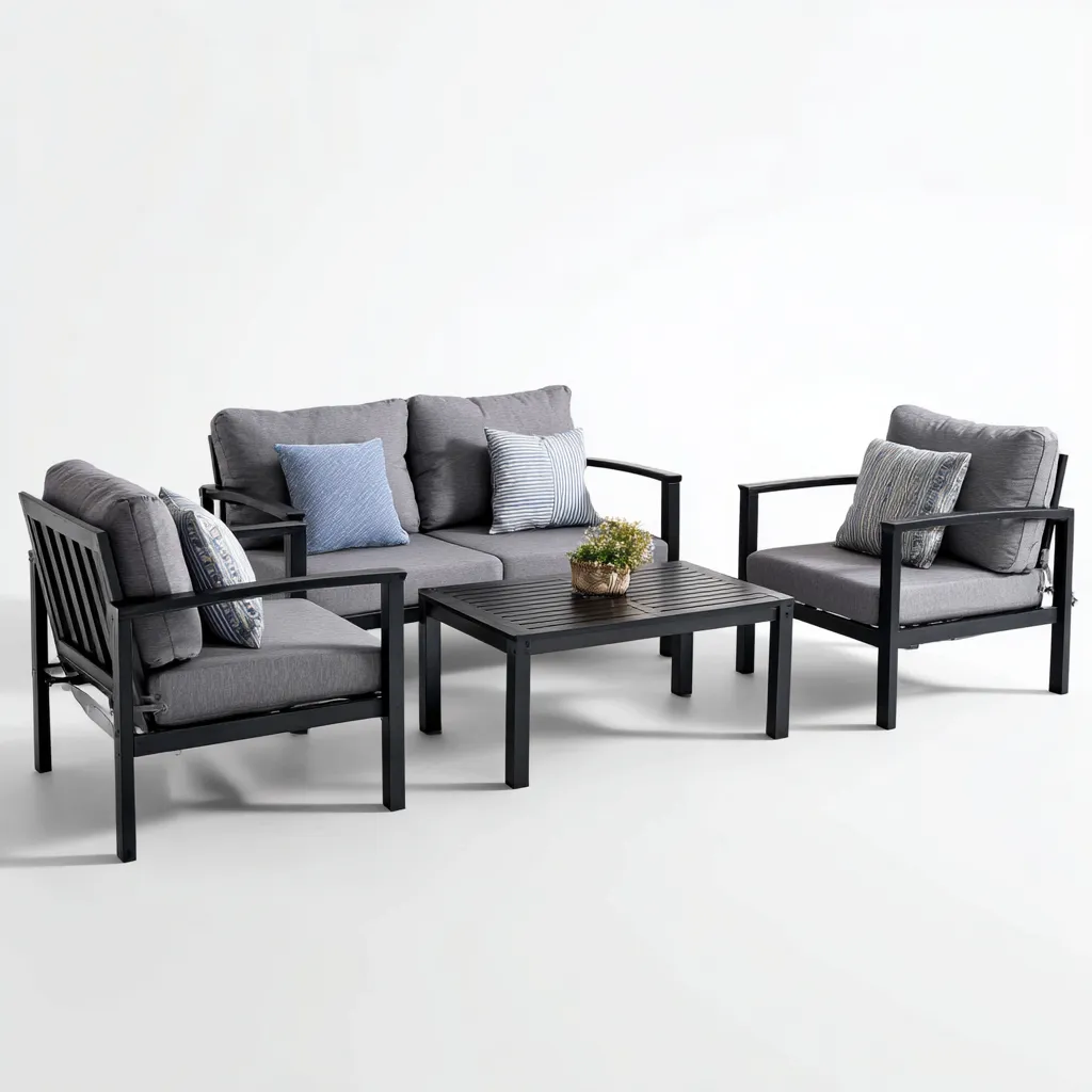 Set divani da giardino alluminio 150x75x80 cm - nero - grigio - design moderno-Frameuna