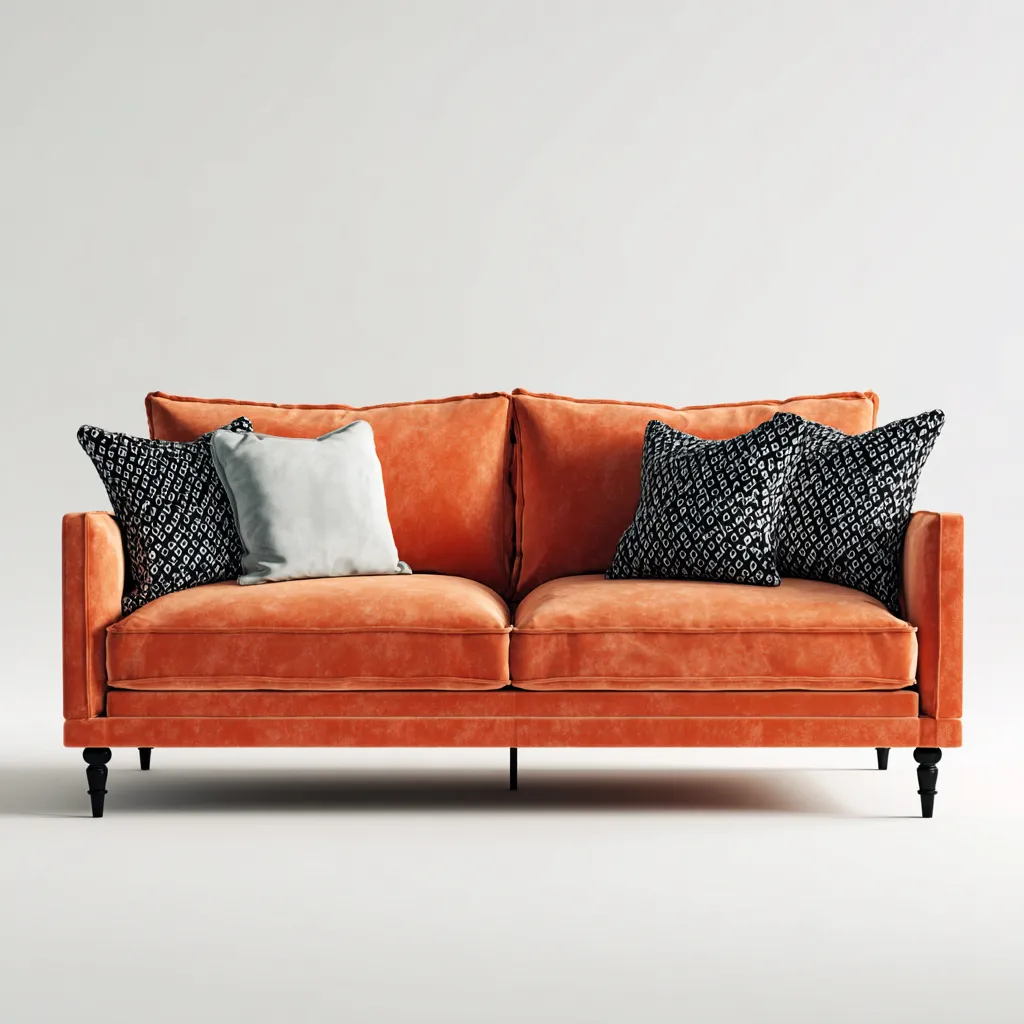 Divano lineare - velluto - 190x90x85 cm - arancione - soggiorno - design moderno-Frameuna