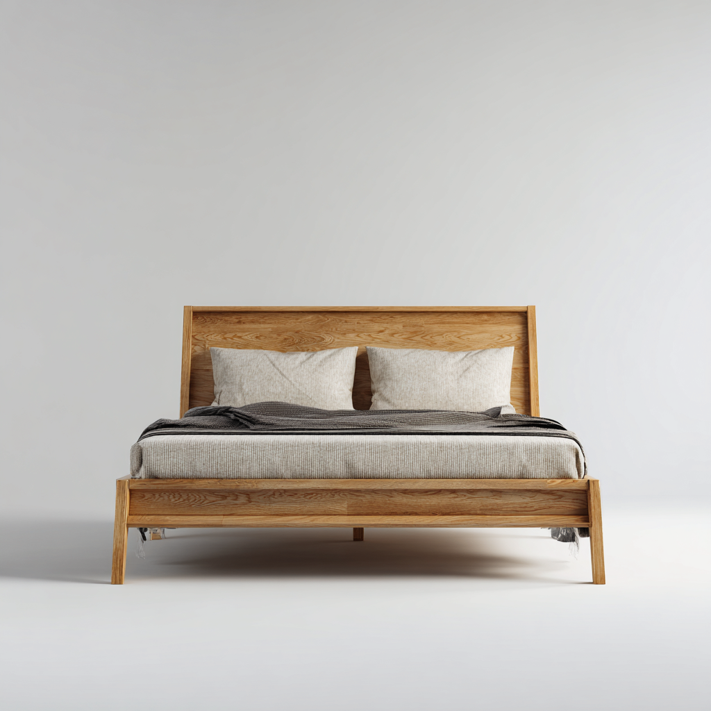 Letto matrimoniale in legno massello - 210x165x95 cm - rovere naturale - per camera da letto - design moderno-Frameuna