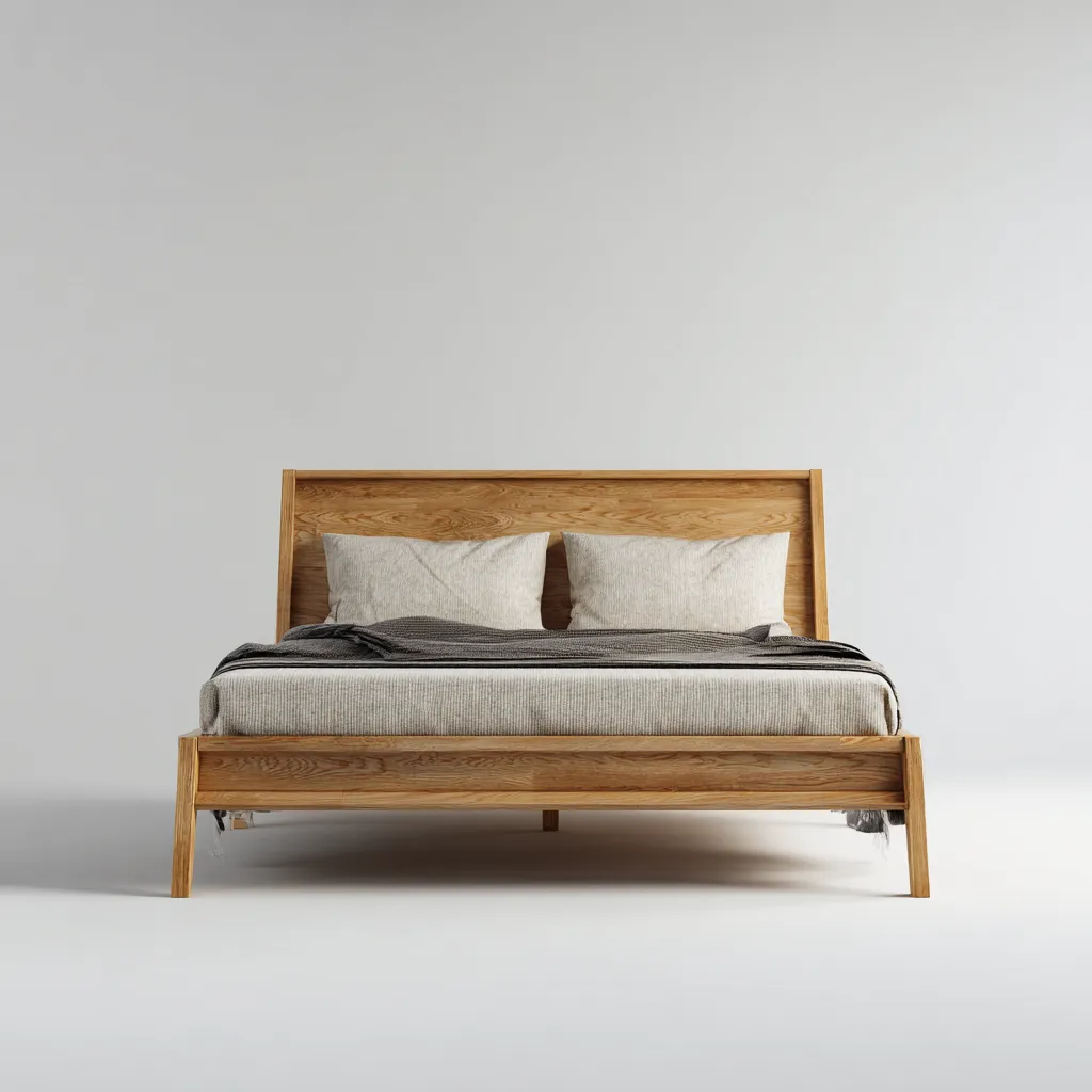 Letto matrimoniale in legno massello - 210x165x95 cm - rovere naturale - per camera da letto - design moderno-Frameuna