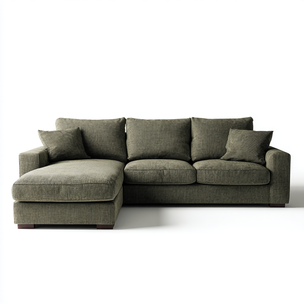 Divano angolare - tessuto - 270x165x85 cm - verde oliva - adatto per soggiorno - design moderno-Frameuna