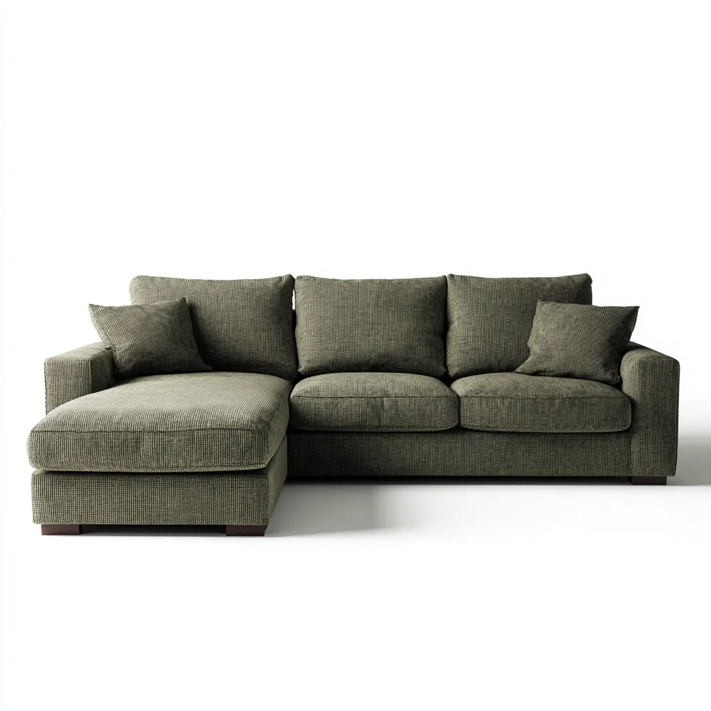 Divano angolare - tessuto - 270x165x85 cm - verde oliva - adatto per soggiorno - design moderno-Frameuna