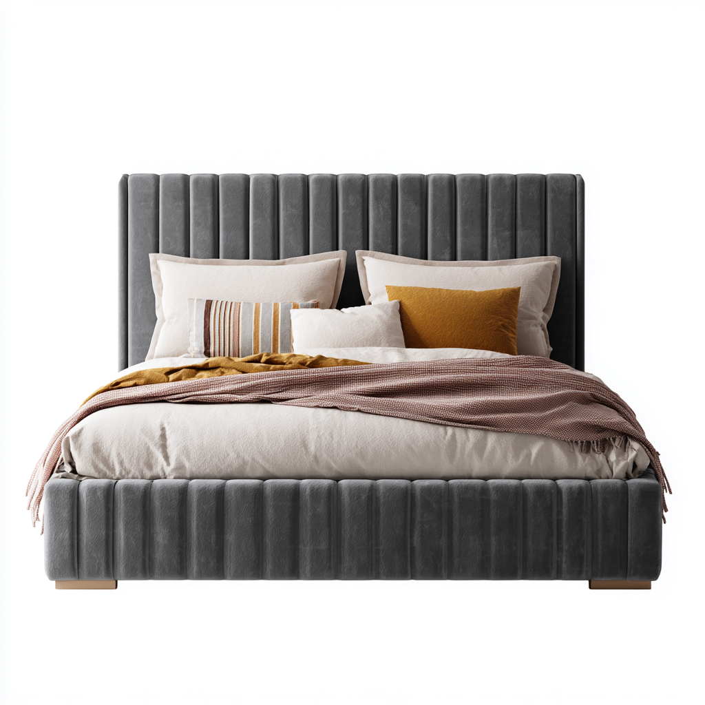 Letto matrimoniale - velluto - legno - 200x180x115 cm - grigio - design moderno per camera da letto-Frameuna