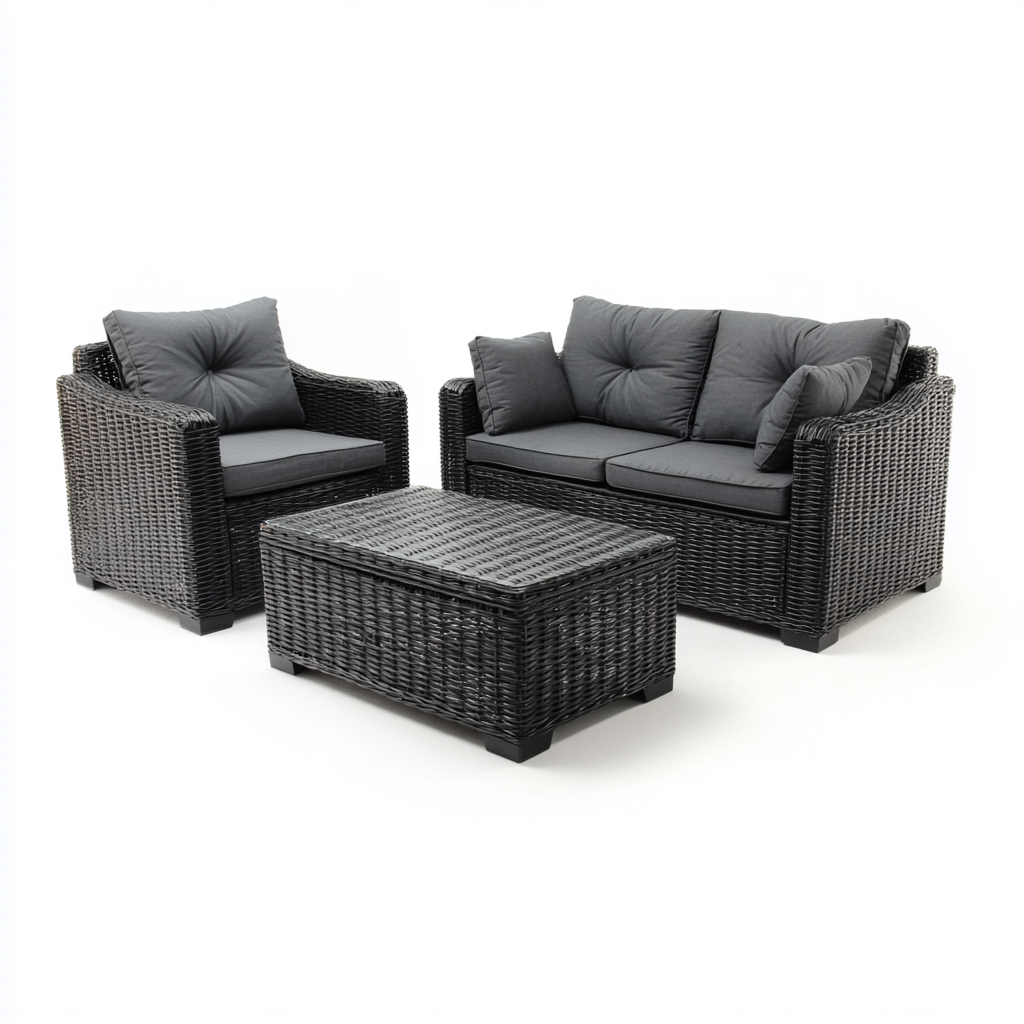 Divani da esterno set in rattan sintetico e tessuto 125x75x78 cm - grigio scuro - design moderno-Frameuna