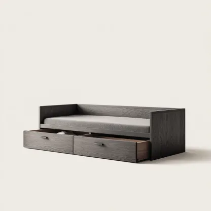 Divano letto in legno - 205x95x75 cm - grigio scuro - per camera da letto - con spazio contenitore-Frameuna