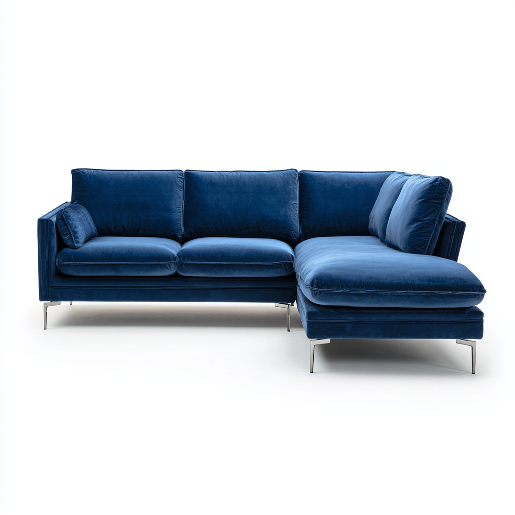 Divano angolare - velluto - 275x165x85 cm - blu - adatto per soggiorno - design moderno-Frameuna