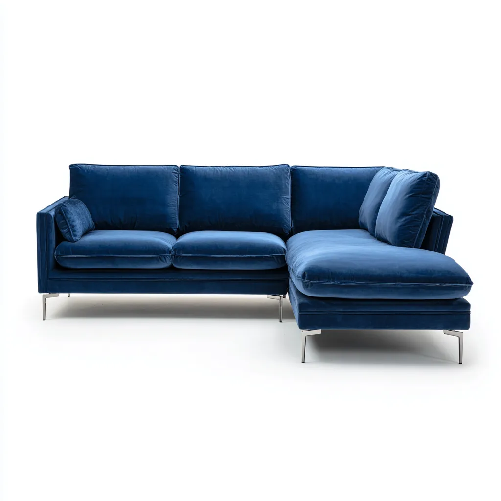 Divano angolare - velluto - 275x165x85 cm - blu - adatto per soggiorno - design moderno-Frameuna