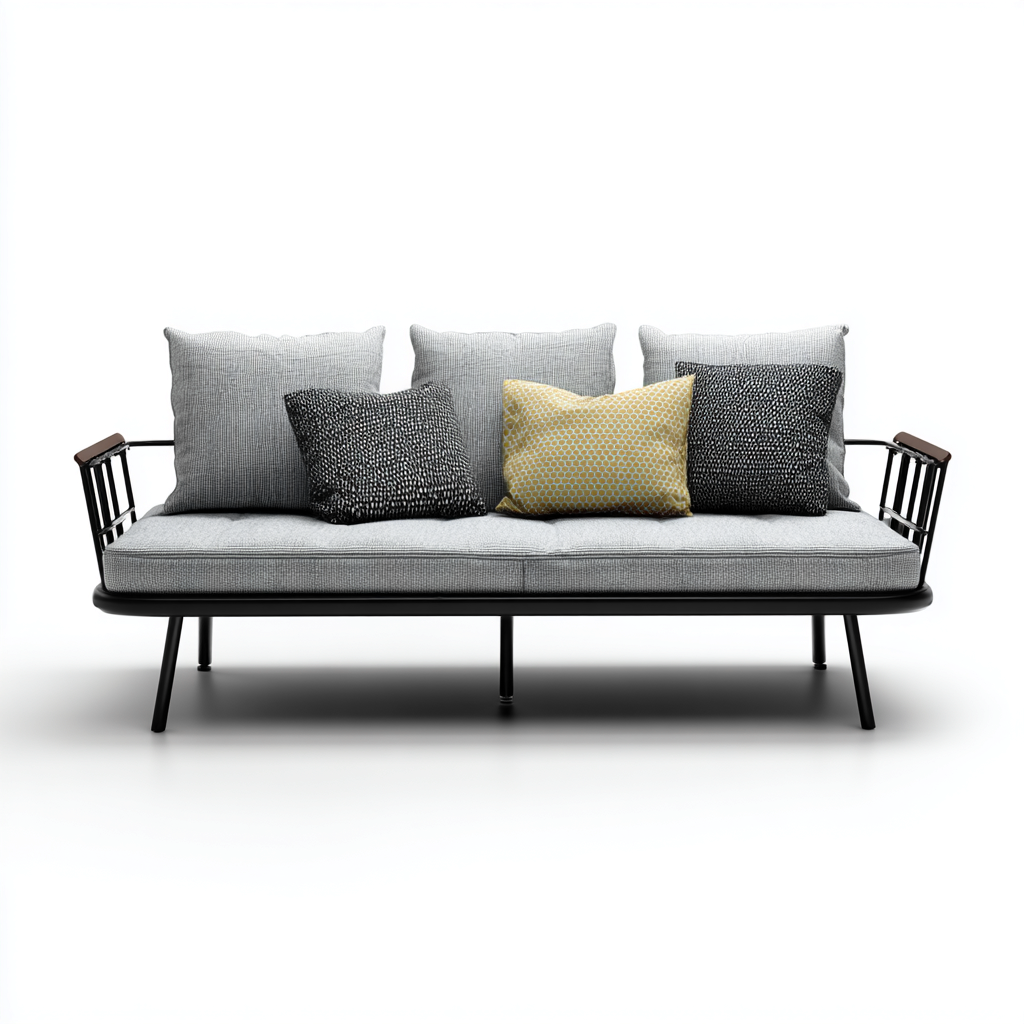 Divano letto - metallo - tessuto - 210x90x85 cm - nero - grigio - design moderno - per camera da letto-Frameuna