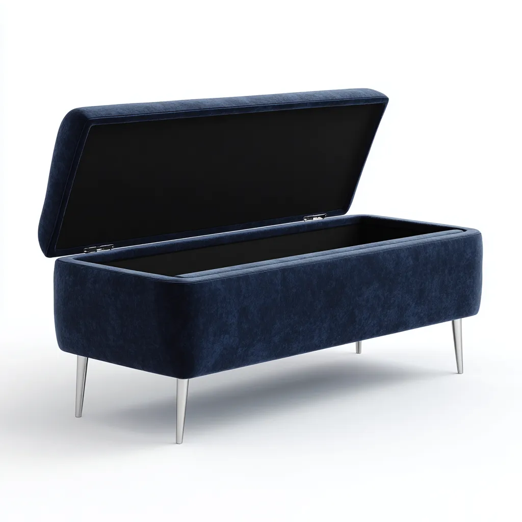 Panca da ingresso contenitore in velluto 100x40x48 cm - blu - argento - design moderno per ingresso-Frameuna